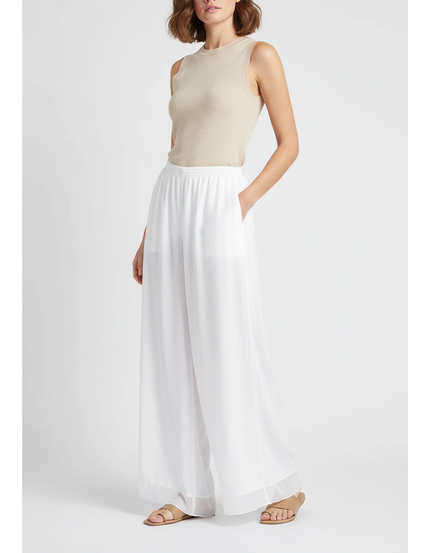 Pantalon Chinois Blanc Fluide Ample Gaze Femme - Polyester