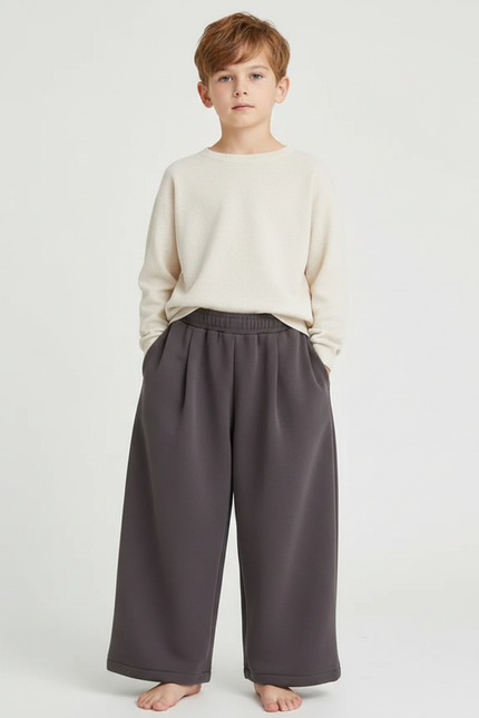 Pantalon Chinois Gris Ample Molletonné Enfant Décontracté