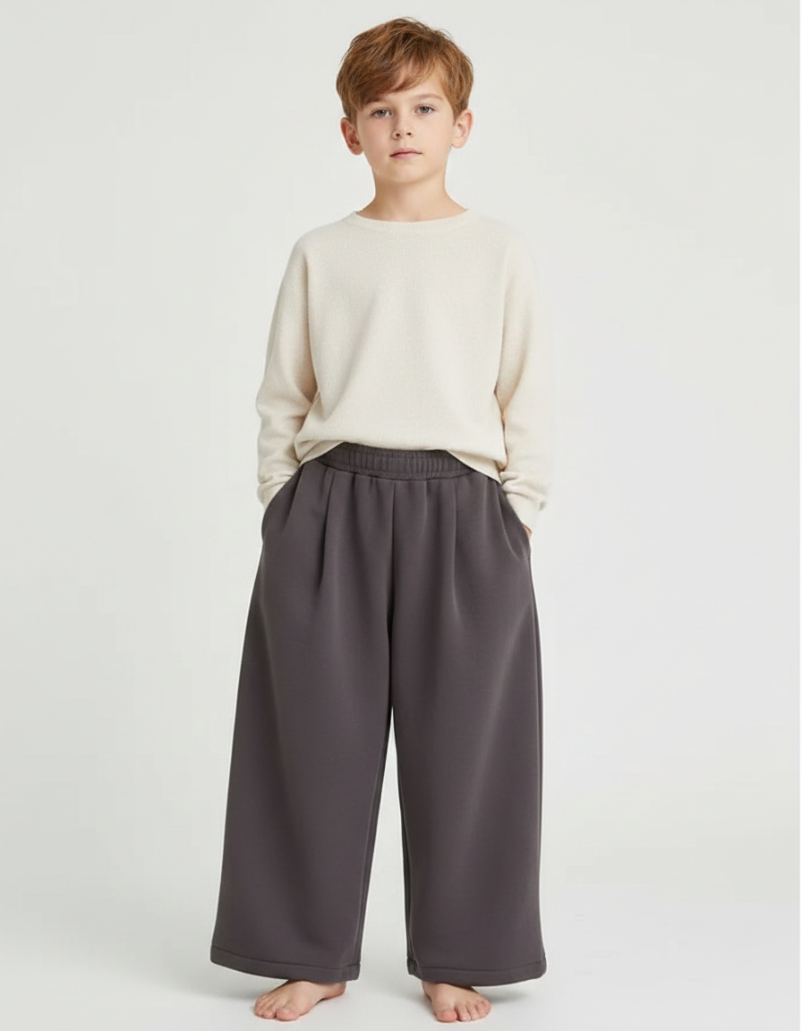 Pantalon Chinois Gris Ample Molletonné Enfant Décontracté