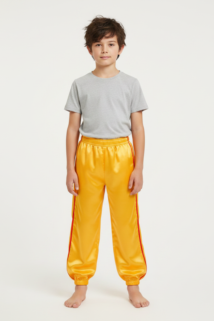 Pantalon Chinois Jaune Satiné Ample Élastique Garçon