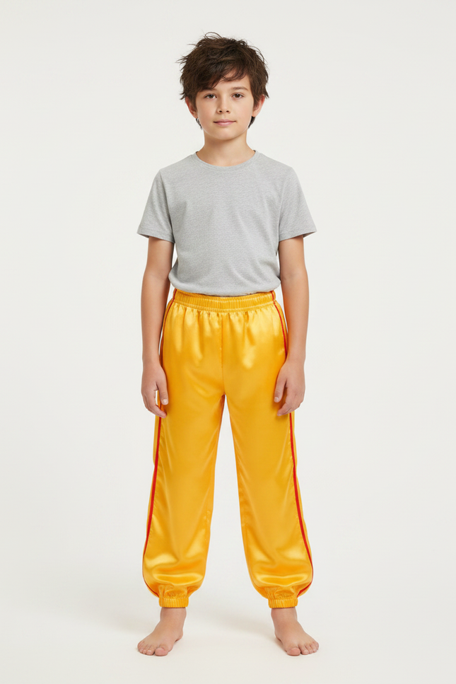 Pantalon Chinois Jaune Satiné Ample Élastique Garçon