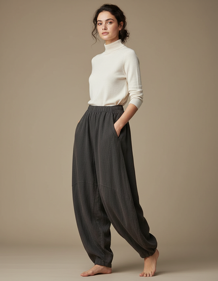 Pantalon Chinois Femme Sarouel Lin - Gris