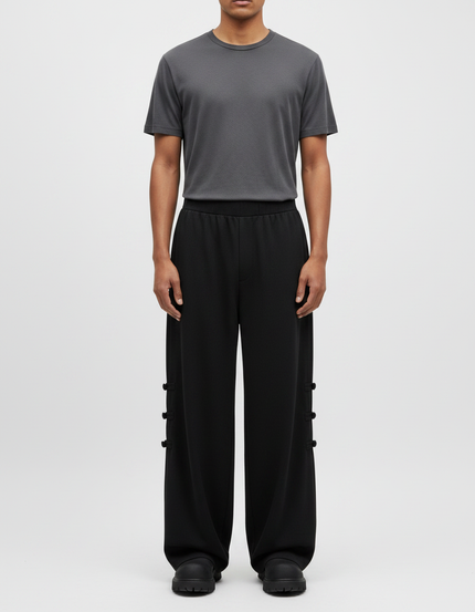 Pantalon Chinois Noir Ample Boutons Décontracté Homme - Molleton