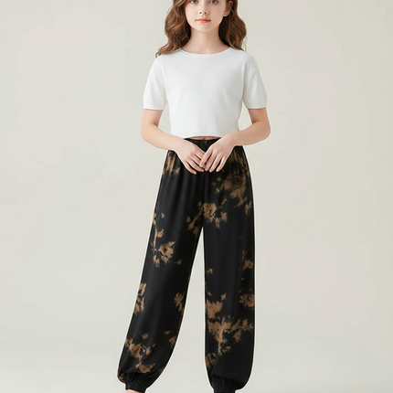 Pantalon Chinois Noir Tie-Dye Ample Fluide Estival Femme - Imprimé Viscose
