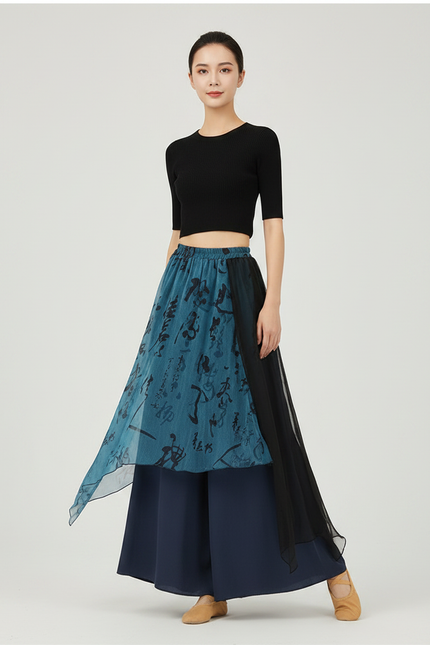 Pantalon Chinois Bleu Gaze Irrégulier Jupe Fluide Femme - Marine Viscose