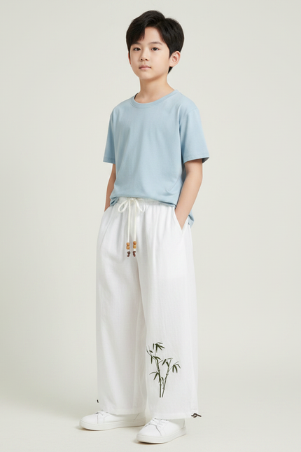 Pantalon Chinois Blanc Ample Bambou Lin Décontracté