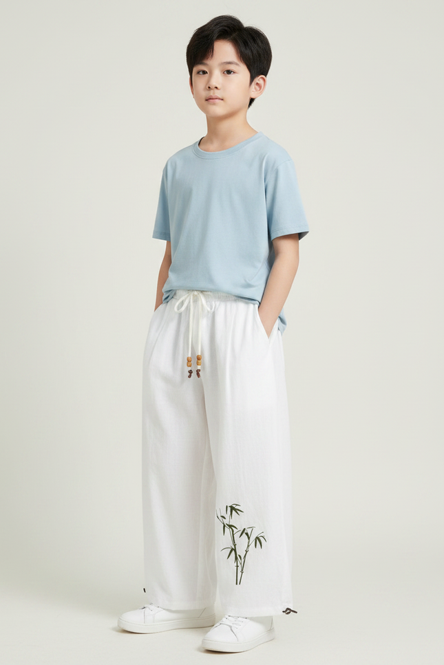 Pantalon Chinois Blanc Ample Bambou Lin Décontracté