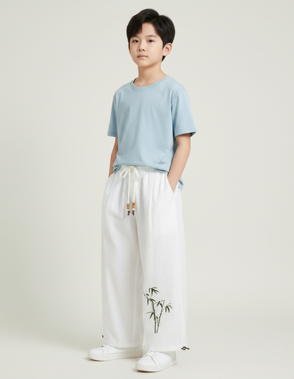 Pantalon Chinois Blanc Ample Bambou Lin Décontracté
