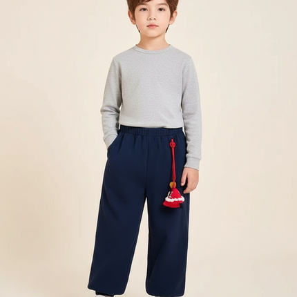 Pantalon Chinois Bleu Marine Ample Garçon Décontracté - Molleton
