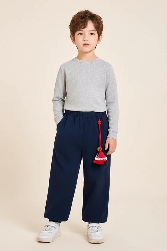 Pantalon Chinois Bleu Marine Ample Garçon Décontracté - Molleton