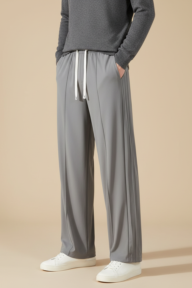Pantalon Chinois Gris Droit Fluide Décontracté Homme - Polyester