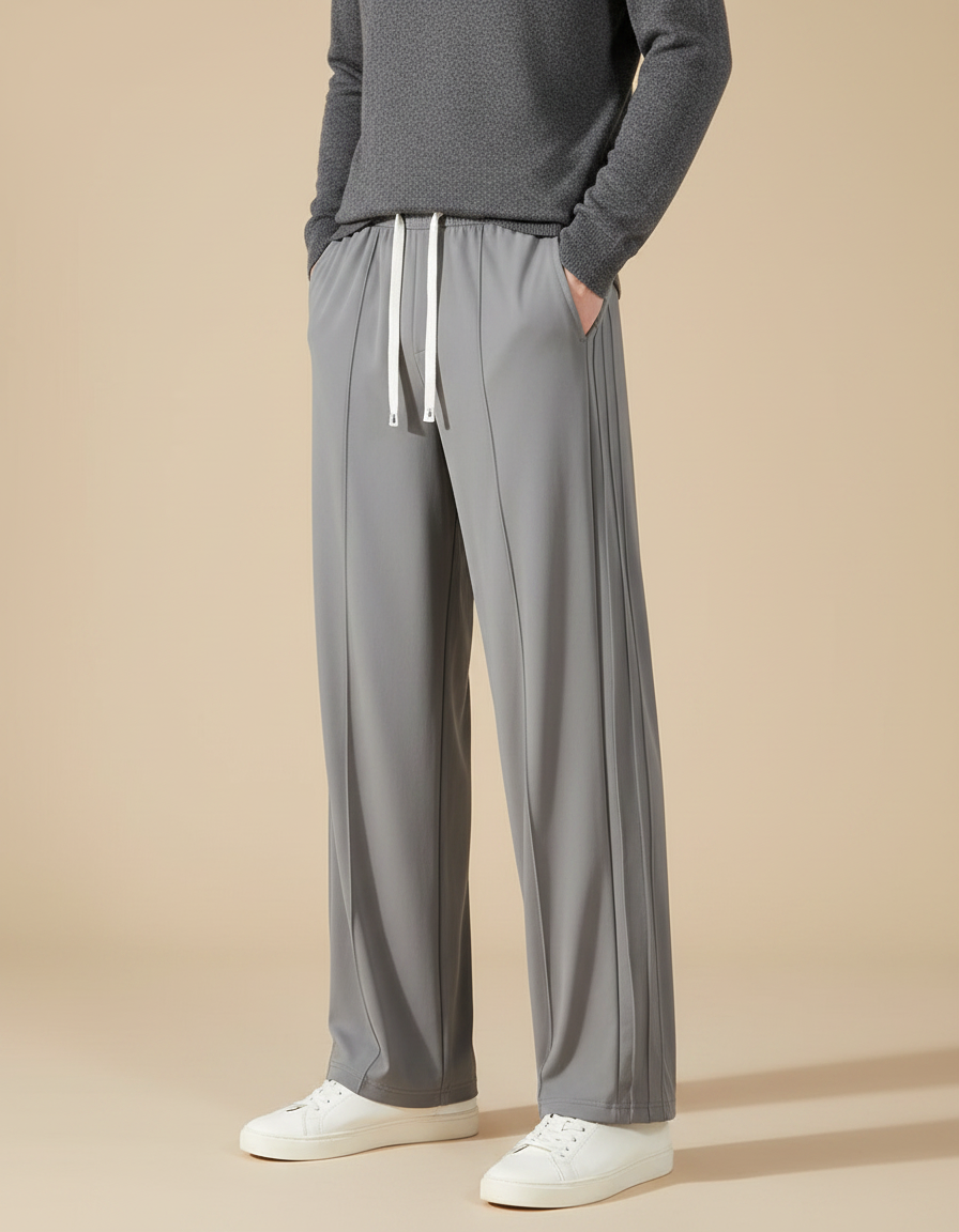 Pantalon Chinois Gris Droit Fluide Décontracté Homme - Polyester