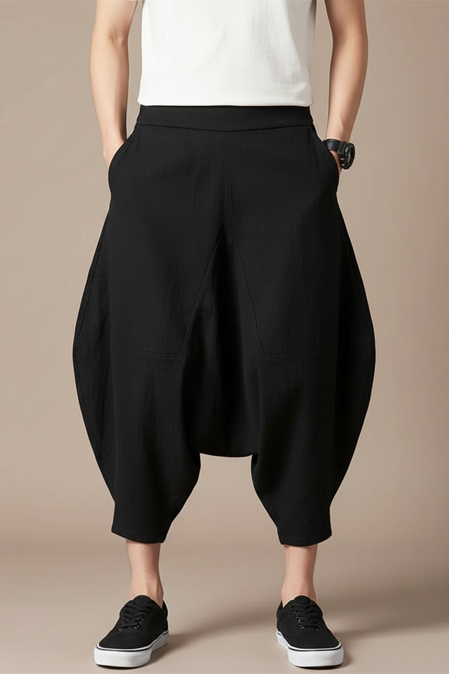 Pantalon Chinois Noir Ample Coton Homme Décontracté