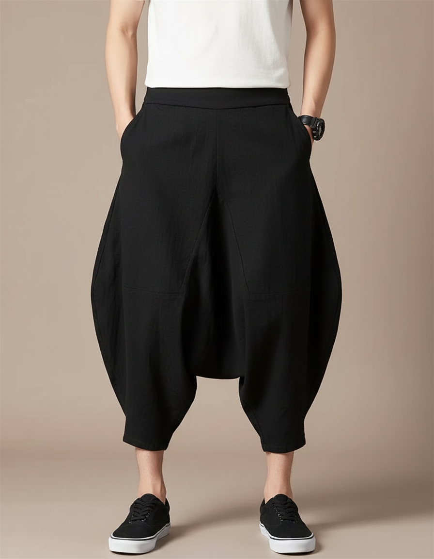Pantalon Chinois Noir Ample Coton Homme Décontracté