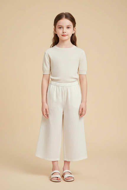 Pantalon Chinois Blanc Ample Lin Fille Décontracté