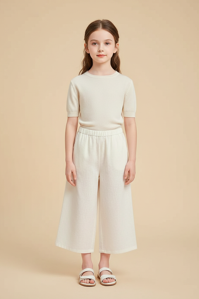Pantalon Chinois Blanc Ample Lin Fille Décontracté
