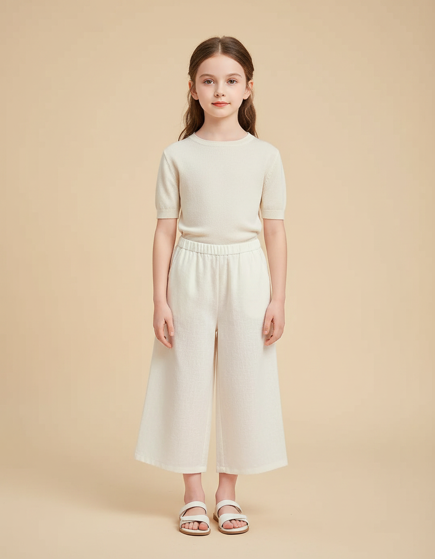 Pantalon Chinois Blanc Ample Lin Fille Décontracté
