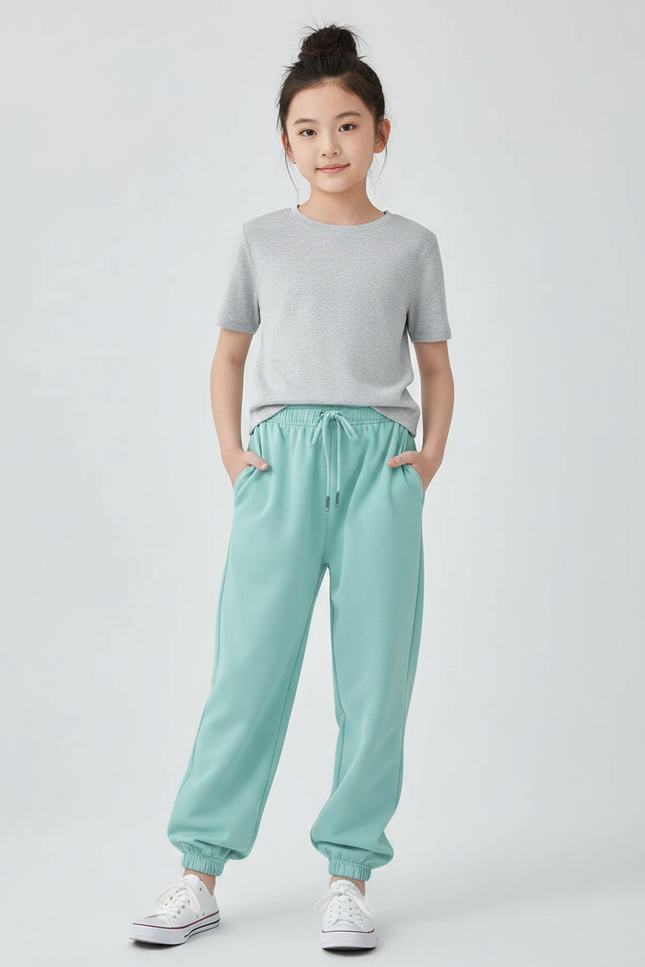 Pantalon Chinois Vert Menthe Ample Cordon Décontracté - Molleton