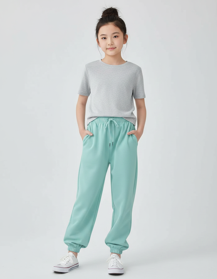 Pantalon Chinois Vert Menthe Ample Cordon Décontracté - Molleton