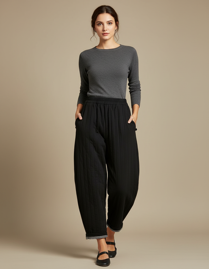 Pantalon Chinois Noir Matelassé Ample Harem Chaud - Molleton