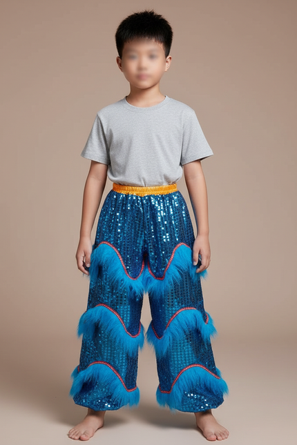 Pantalon Chinois Pailleté Bleu Franges Danse Enfant - Polyester