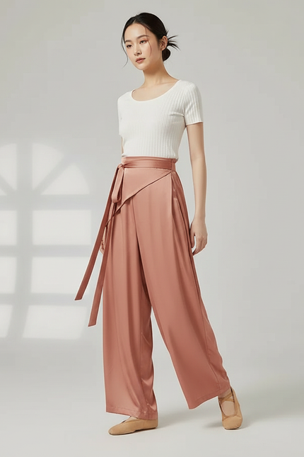 Pantalon Chinois Satiné Rose Ample Fluide Élégant