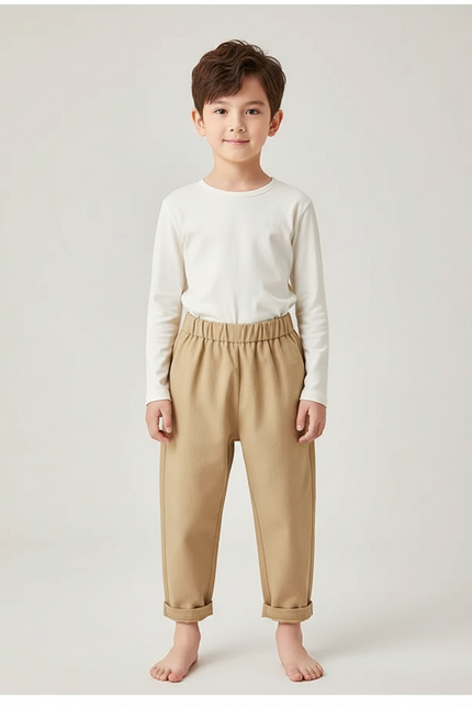Pantalon Chinois Beige Ample Coton Décontracté Enfant - Gabardine