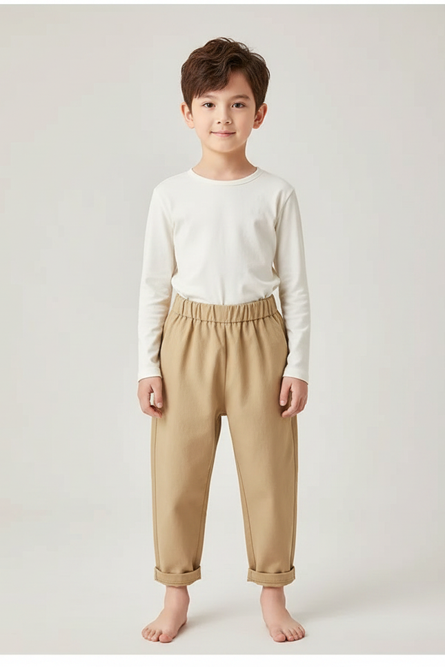 Pantalon Chinois Beige Ample Coton Décontracté Enfant - Gabardine
