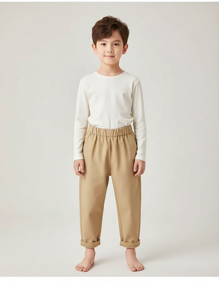 Pantalon Chinois Beige Ample Coton Décontracté Enfant - Gabardine