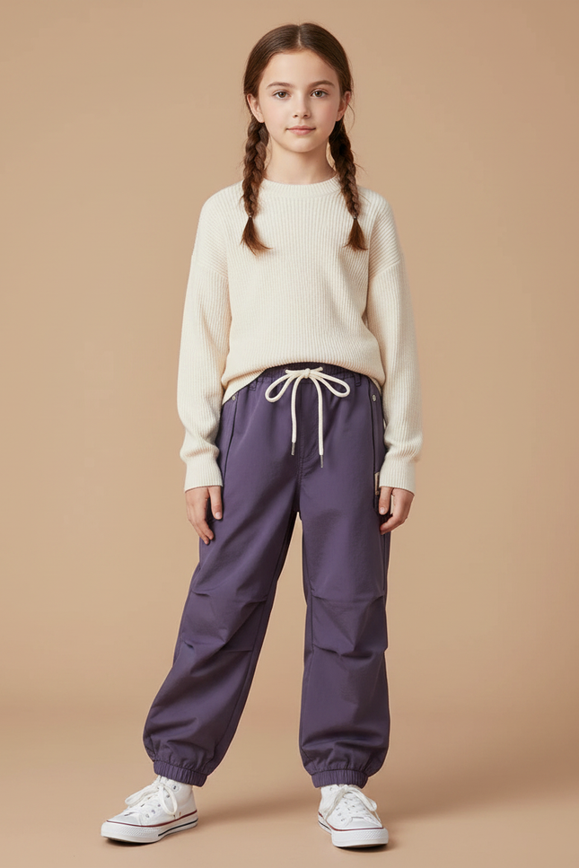 Pantalon Chinois Violet Ample Décontracté Sport Fille - Polyester