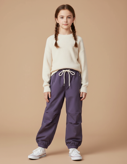 Pantalon Chinois Violet Ample Décontracté Sport Fille - Polyester