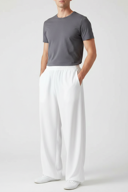 Pantalon Chinois Blanc Ample Fluide Coton Homme