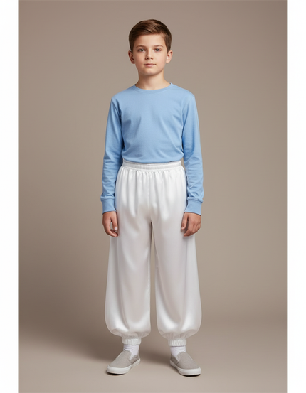 Pantalon Chinois Blanc Ample Satiné Élastique Enfant