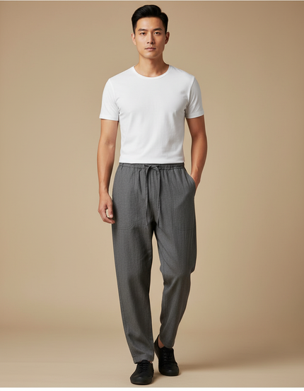 Pantalon Chinois Gris Ample Coton Homme Vintage