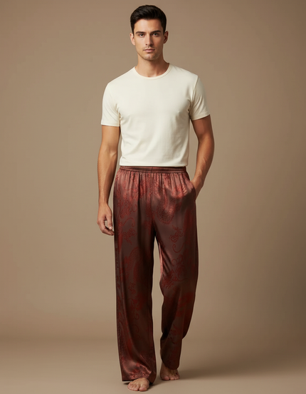 Pantalon Chinois Marron Satin Dragon Ample Homme