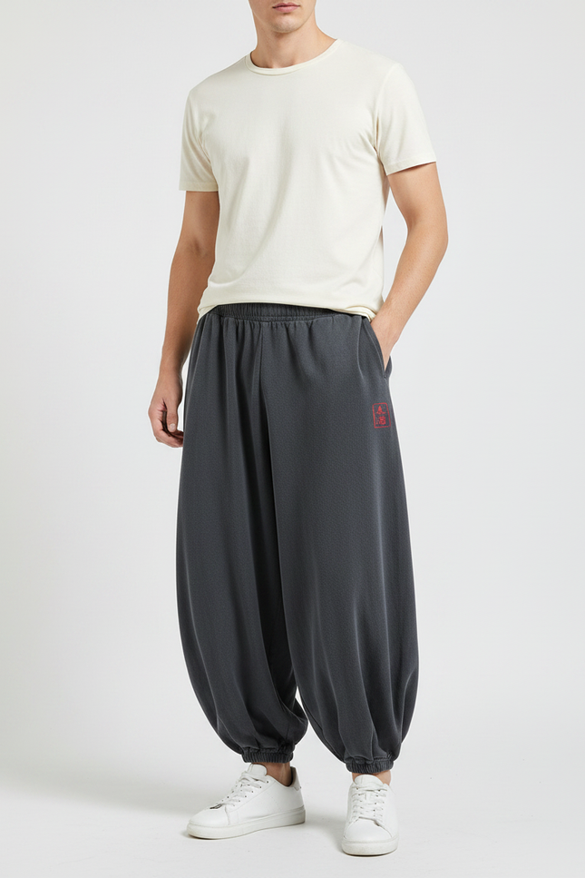 Pantalon Chinois Sarouel Ample Gris Décontracté - Molleton