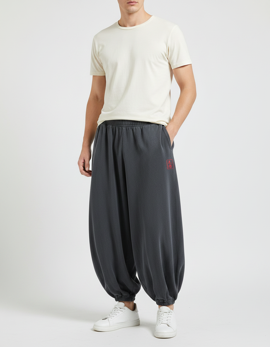 Pantalon Chinois Sarouel Ample Gris Décontracté - Molleton