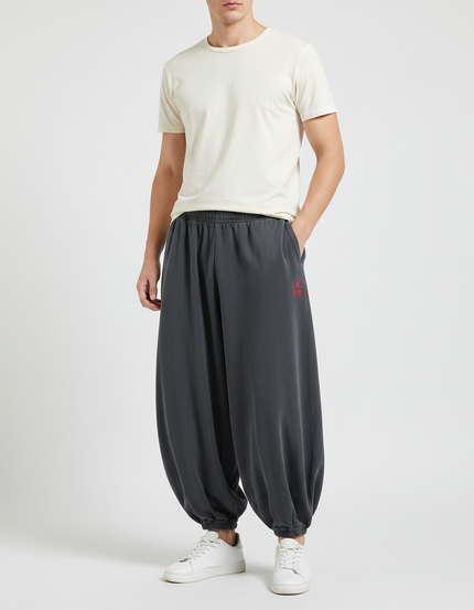 Pantalon Chinois Sarouel Ample Gris Décontracté - Molleton