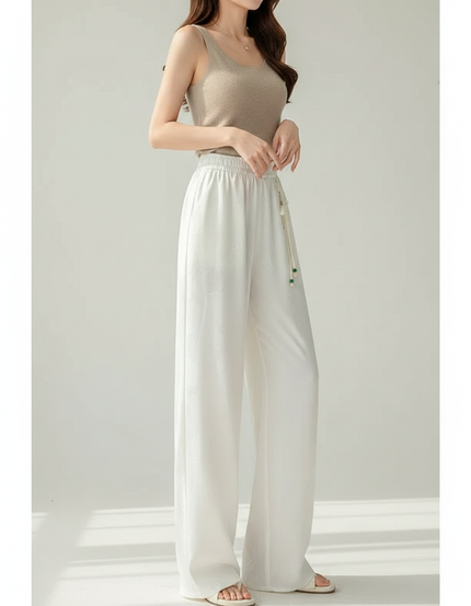 Pantalon Chinois Blanc Jacquard Ample Fluide Décontracté - Viscose