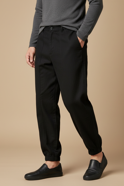 Pantalon Chinois Noir Ample Coton Décontracté Uni