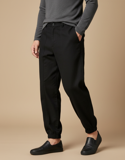 Pantalon Chinois Noir Ample Coton Décontracté Uni