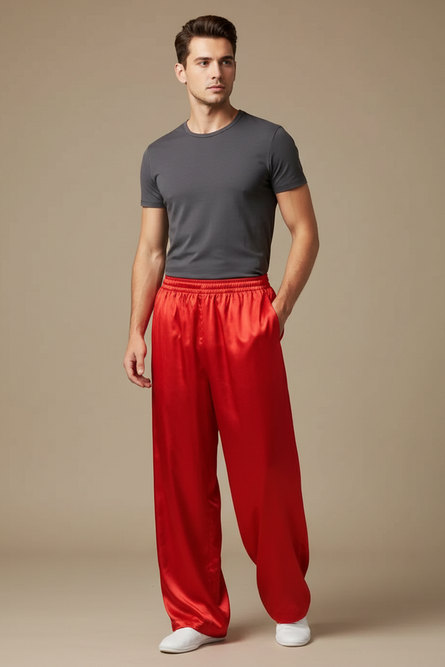 Pantalon Chinois Rouge Satiné Ample Fluide Homme