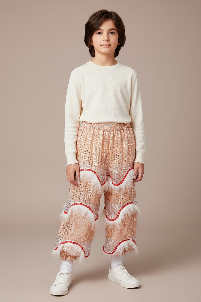 Pantalon Chinois Pailleté Franges Danse Enfant - Doré Polyester