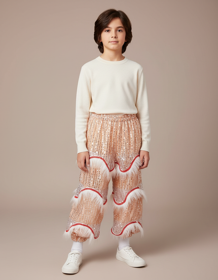 Pantalon Chinois Pailleté Franges Danse Enfant - Doré Polyester