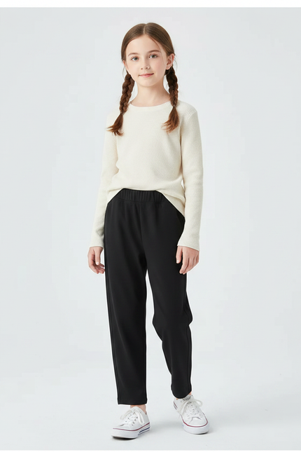 Pantalon Chinois Noir Ample Décontracté Enfant - Polyester