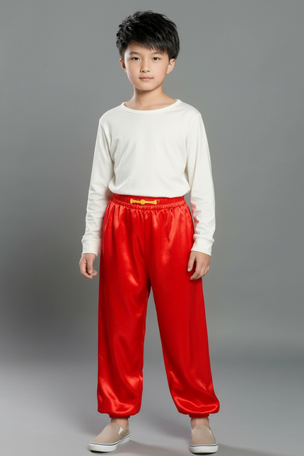 Pantalon Chinois Rouge Satiné Ample Élastique Enfant