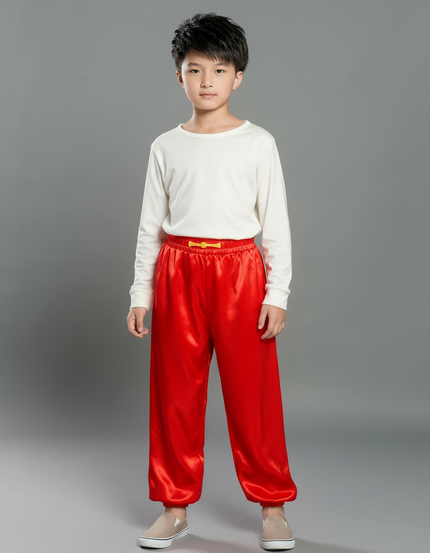 Pantalon Chinois Rouge Satiné Ample Élastique Enfant