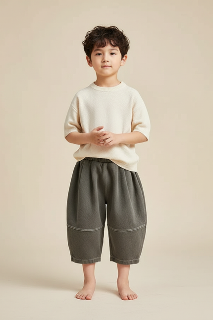 Pantalon Chinois Harem Ample Coton Enfant Gris - Kaki Molleton