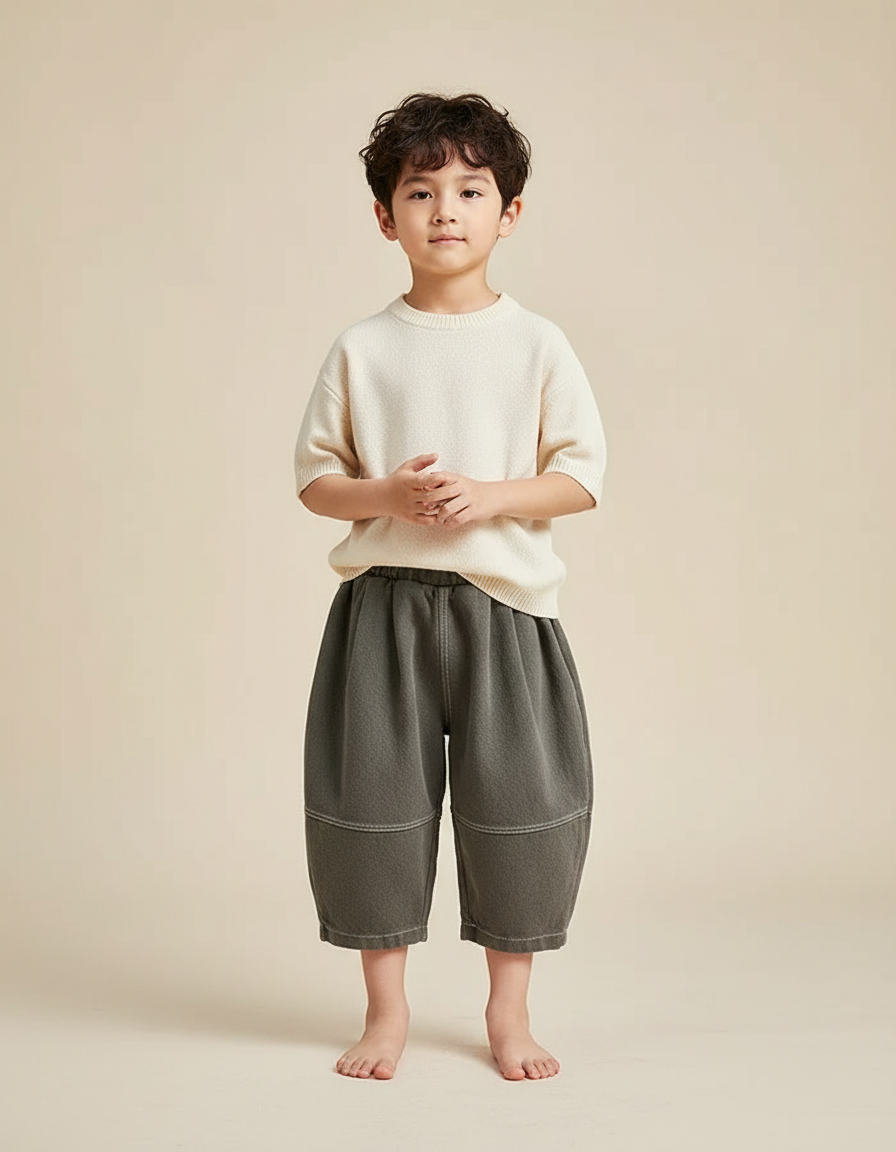 Pantalon Chinois Harem Ample Coton Enfant Gris - Kaki Molleton