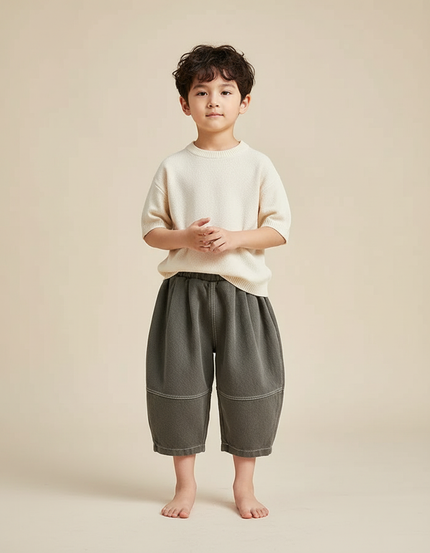 Pantalon Chinois Harem Ample Coton Enfant Gris - Kaki Molleton
